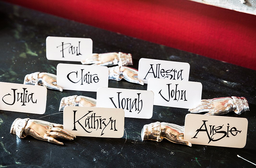 Among Alessandra’s myriad unusual collections are these silver place-card holders (“another thing that’s fun to collect”), which her mother gave her many Christmases ago.
