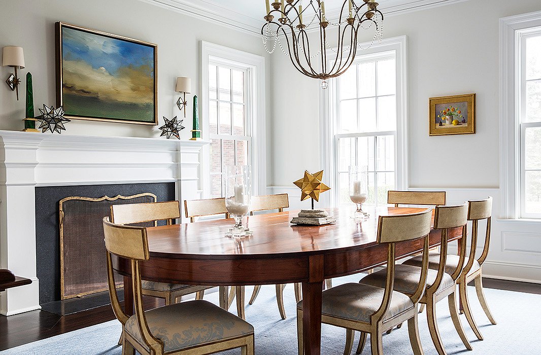 A room off the dining room holds all the servingware and tchotchkes, so the dining room itself remains clutter-free.
