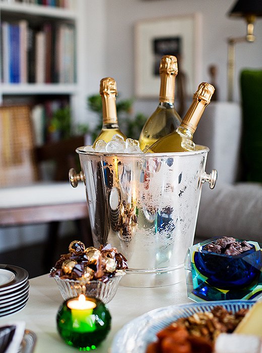 Timothy uses a mix of old and new silver for serving. The statement piece? This vintage Hermès ice bucket marked with a gorgeous timeworn glimmer.
