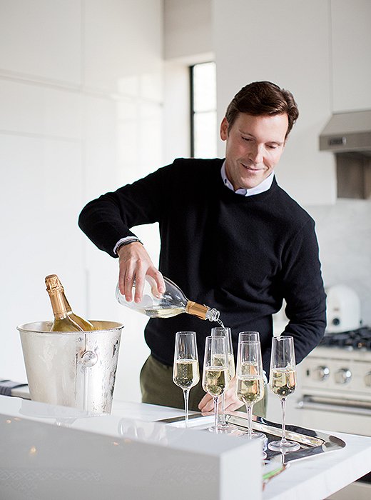 Champagne is the household holiday refreshment at interior designer Timothy Whealon’s cocktail gatherings.
