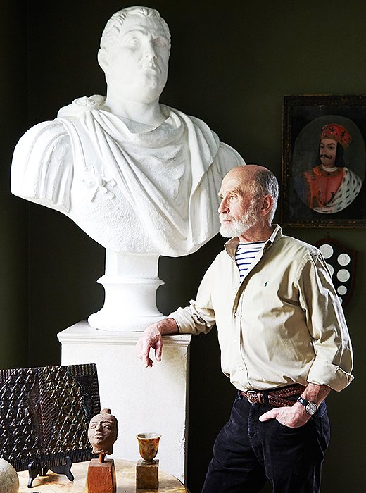 Frank with a plaster bust used as a prop in the 1963 movie Cleopatra starring Elizabeth Taylor. “I chose him because he’s so thug-ish looking,” says Frank. “He looks like Tony Soprano’s uncle.”
