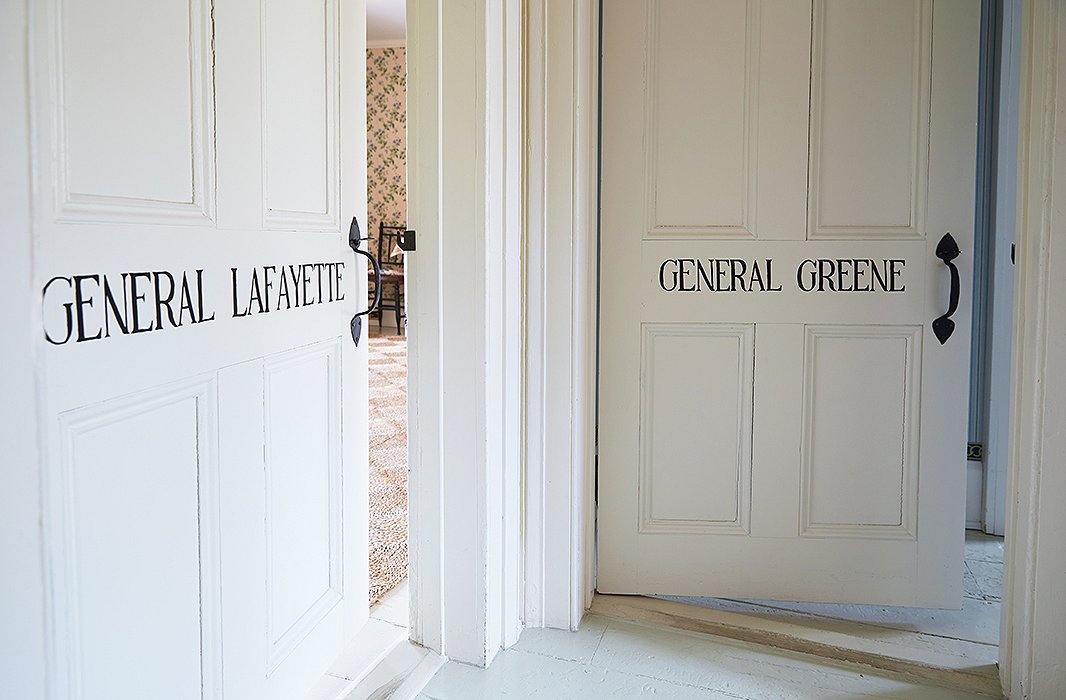 The eight bedrooms are each named after a Revolutionary War general, with the corresponding moniker stenciled on the door.
