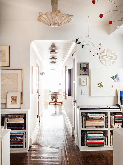 Calder—or Calder-esque—mobiles animate the library. “I don’t know if they’re Calder or if they’re Calder look-alikes, but I love them. It doesn’t matter to me who it is. If I fall in love, I fall in love. I saw them in a shop, and I bought all of them.”
