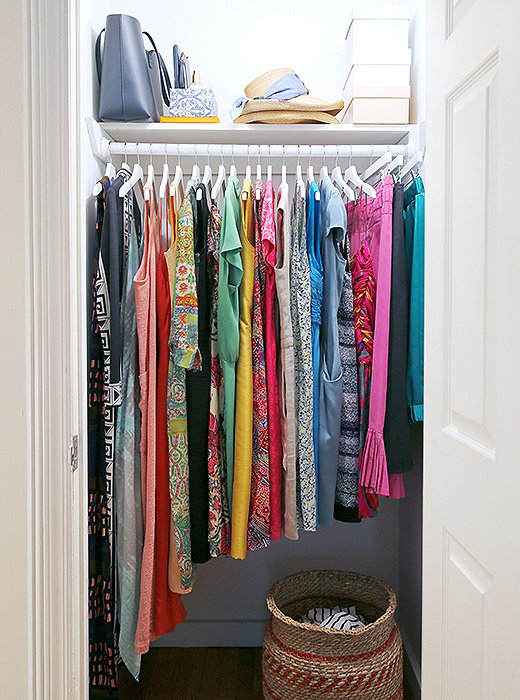 Kondo advises hanging clothes so that the line along the bottom slopes upward—it adds an optimistic zing.
