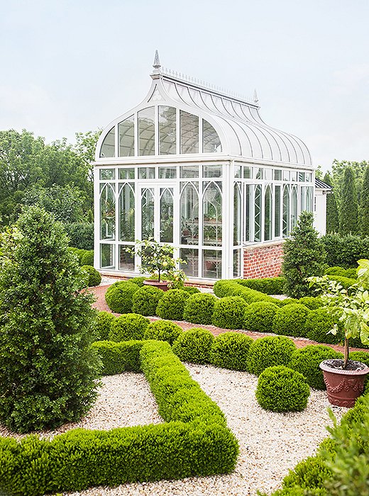 Lemon trees, planted in urns, dot the Italianate gardens. They’re moved to the indoor pool during winters to keep warm.
