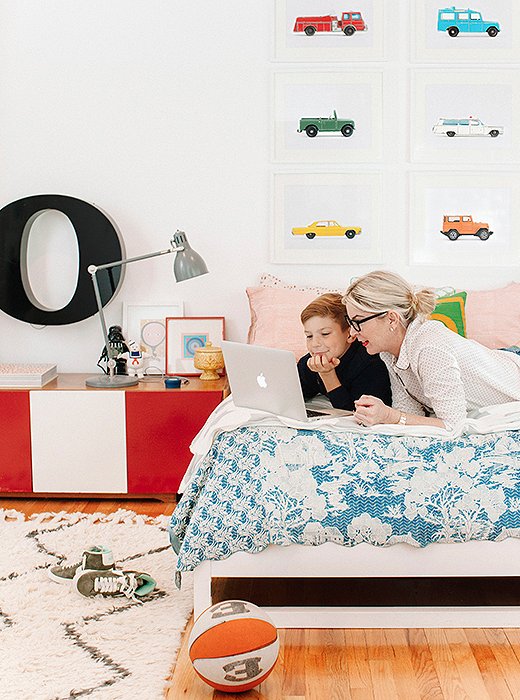 Oden’s room embraces one of the couple’s core beliefs about children’s rooms: less furniture, more floor space for playing with Legos.
