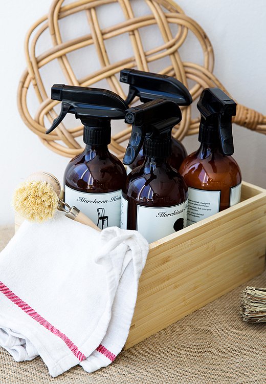 Max makes it easy on herself by keeping a small, easy-to-maintain cleaning caddy under every sink so that she doesn’t have to lug a large one from room to room.
