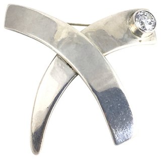 Modernist Silver & CZ Kiss Brooch - Owl's Roost Antiques