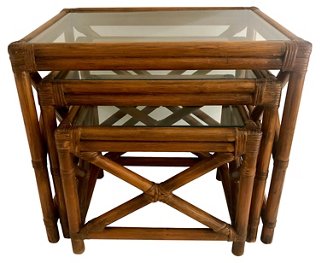 Ballyhoo Bamboo Glass Top Nesting Tables S 3 One Kings Lane