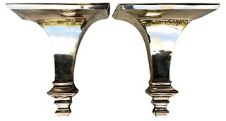 Neoclassical Brass Shelves, Pair