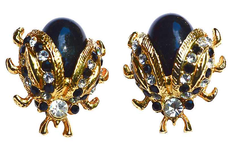 Black & Gold Lady Bug Earrings - Sarara Vintage Couture