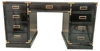 Faux Bamboo Campaign Style Desk Von Meyer Ltd Top Vintage