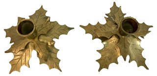 Von Meyer Ltd. Brass Holly Candle Holders, Pair One Kings Lane