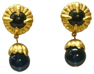Wisteria Antiques Etc Givenchy Blue Glass Drop Earrings One Kings Lane