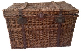 French Metal-Strapped Wicker Trunk