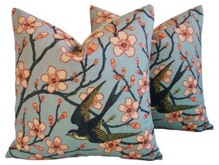Magnolia Blossoms/Sparrow Pillows, Pair