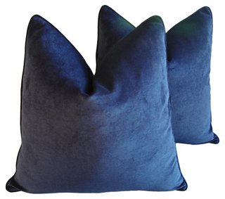 Midnight Deep Blue Velvet Pillows, Pair