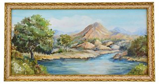 Mountain Lake Landscape Oil Painting