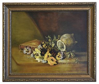 Mike Seratt Of The Prized Pig Antique English Floral Oil