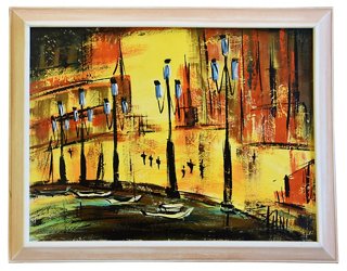 Mike Seratt Of The Prized Pig Midcentury Europe Cityscape Oil