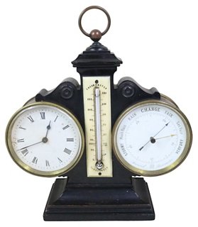 English Desk Clock Barometer Schorr Dobinsky Top Vintage