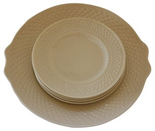 Belleek Cake Plate & 4 Dessert Plates