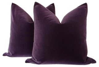 Royal Purple Velvet Pillows, Pair