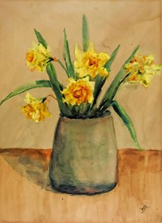 Artifax Antiques Daffodils In Blue Vase Still Life One Kings Lane