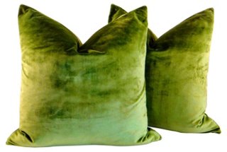 Silk Velvet Peridot Pillows, Pair