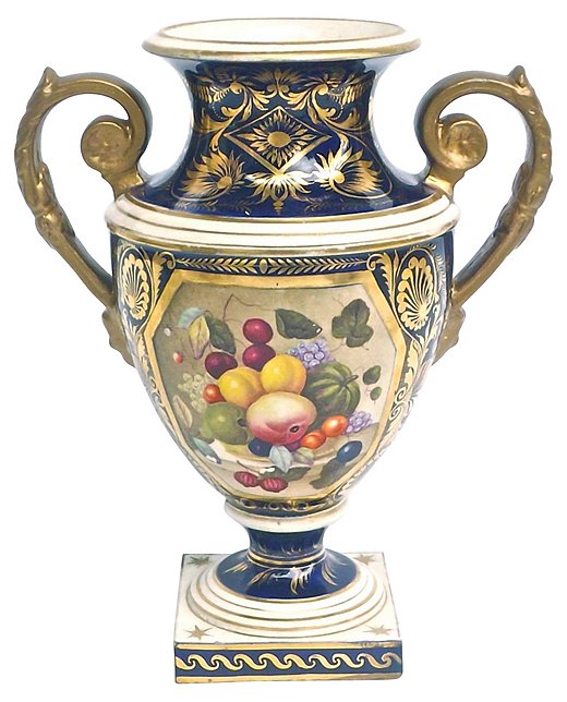 Ornate hand-painted urns like this one are among Royal Crown Derby’s claims to fame.
