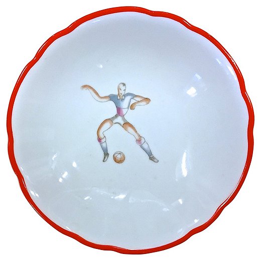 A hand-painted dish from GiÃ² Pontiâ€™s sporting series for Richard Ginori.
