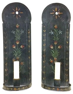 Vermilion Designs Tole Hand Painted Floral Wall Sconces One