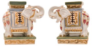Mira Parker Design Antiques C 1960s Chinese Elephant Bookends