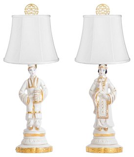 Asian Figural Lamps, Pair Table Lamps Table & Floor Lamps